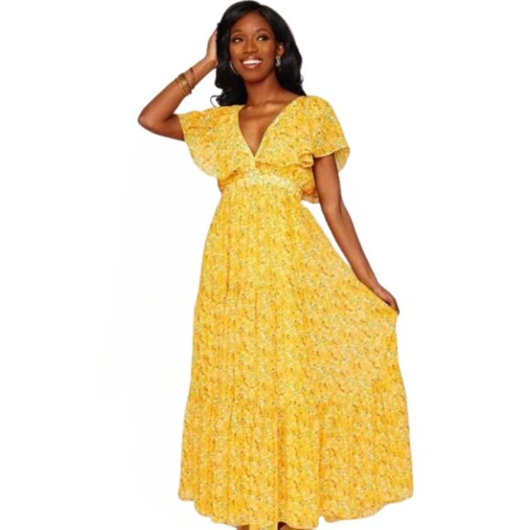 Buddy Love  Flutter Sleeve Yellow Spring‎ Resort Maxi Dress -  Small NWT - Picture 1 of 6